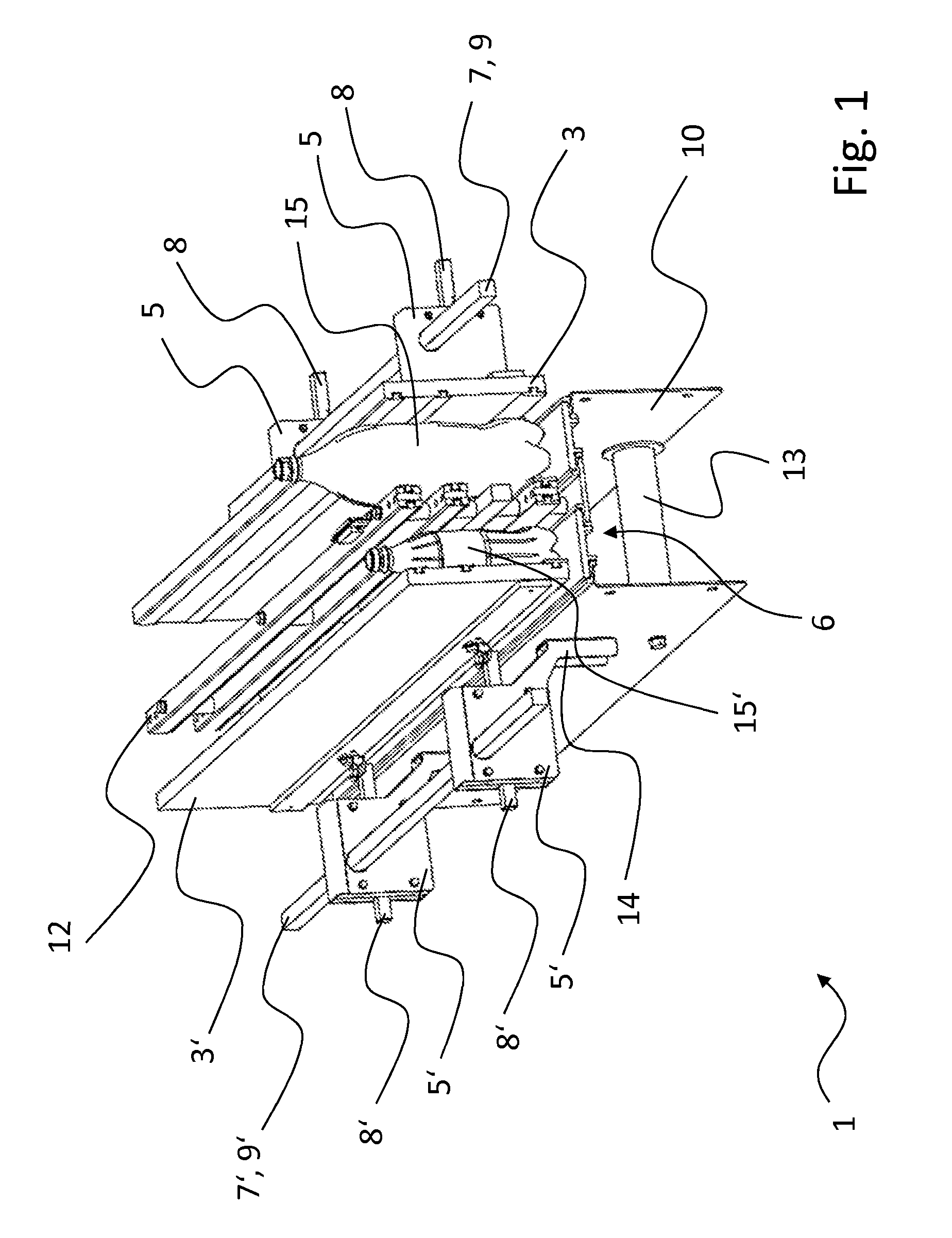 Transport section of a horizontal conveyor device with at least one adjustable guide element