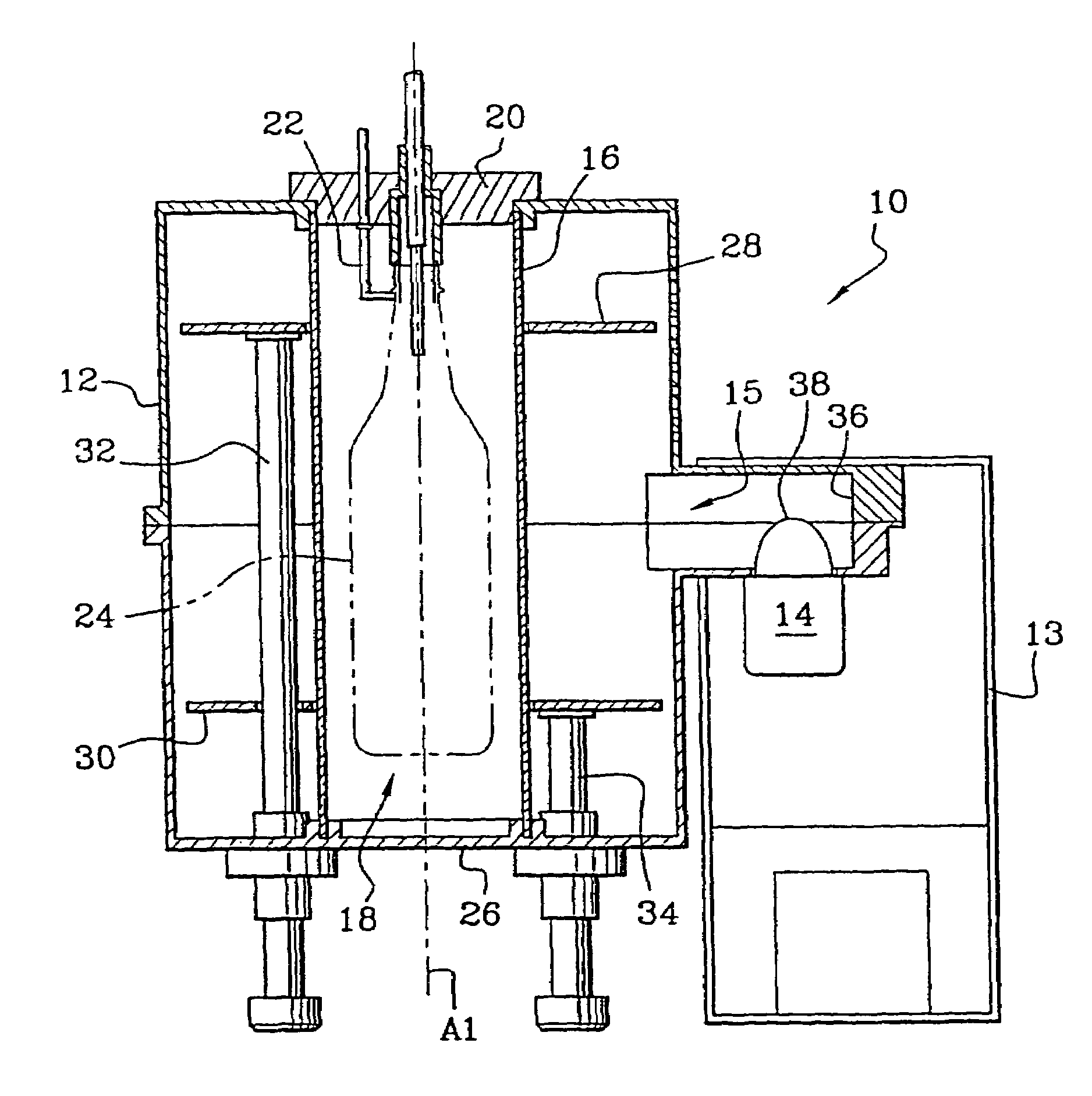 Device for treating a container with microwave plasma