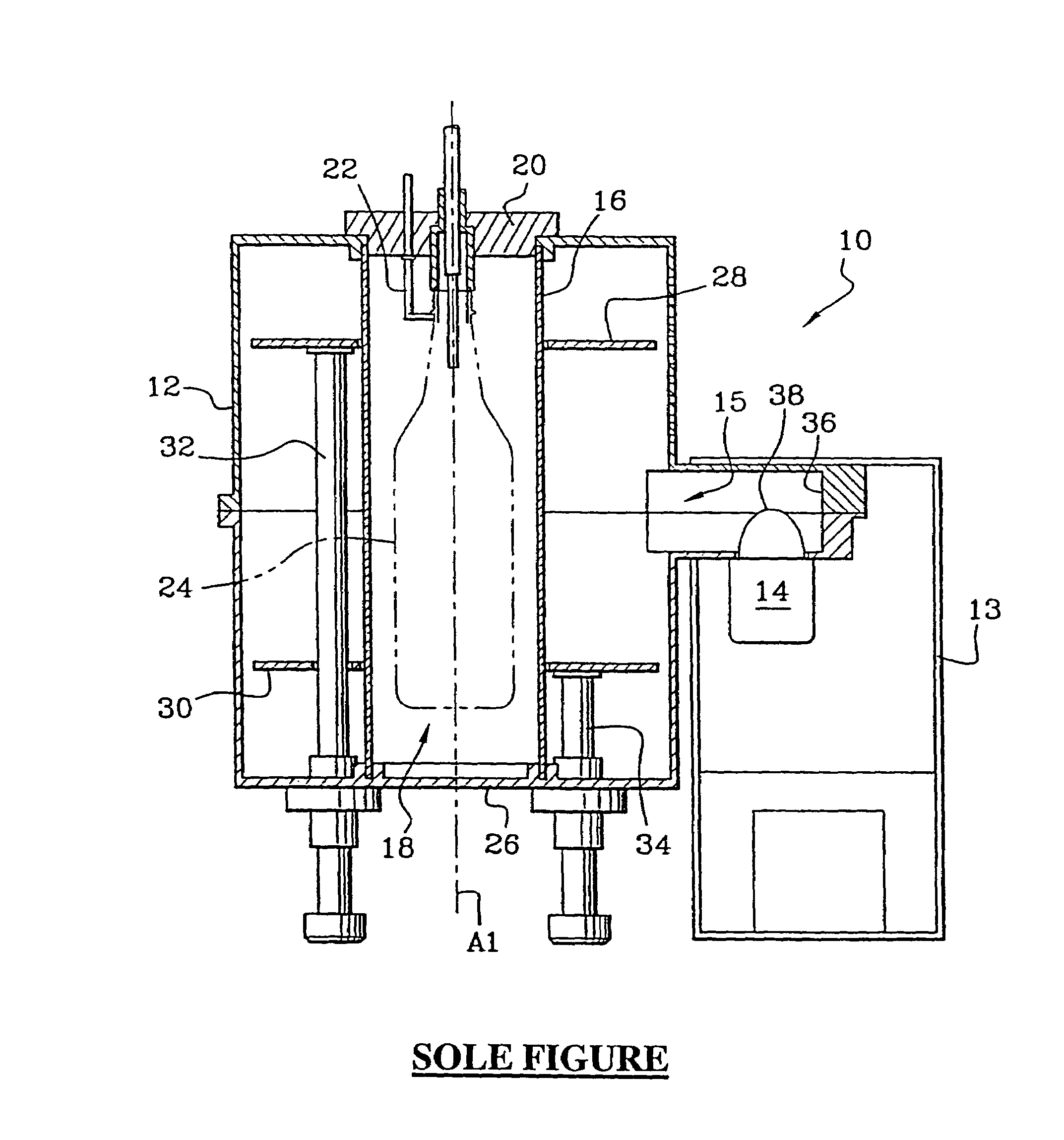 Device for treating a container with microwave plasma