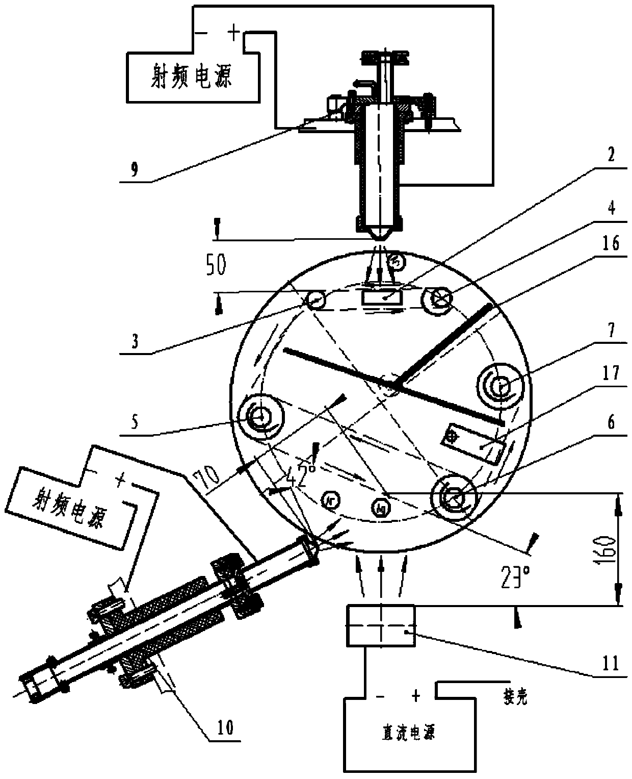 Device and method for continuously coating fiber with metallic conductive function film through magnetron sputtering