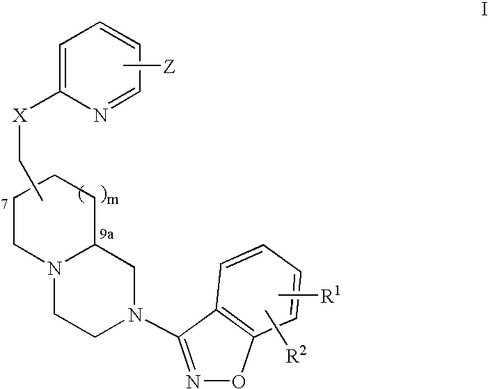 Pyridyloxymethyl and benzisoxazole azabicyclic derivatives