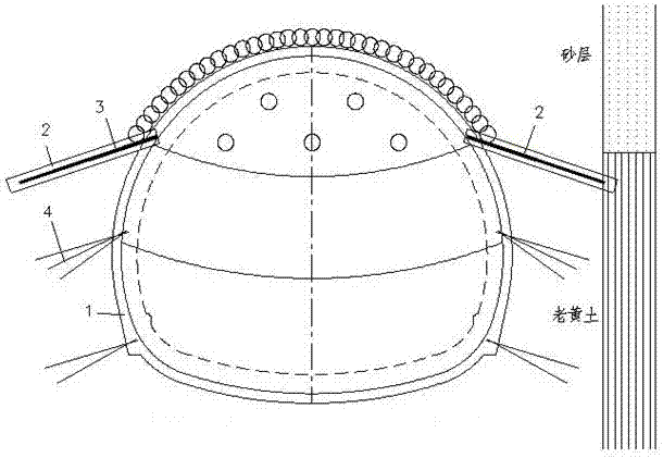 Lock foot pile support structure for controlling tunnel initial support settlement convergence