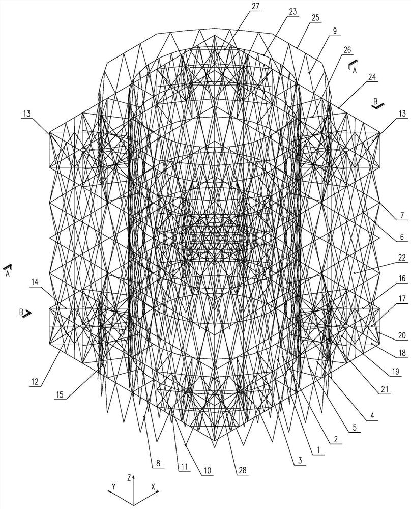 A super high-rise structure with indented bottom, inner circle and outer square double-tube oblique grid and its composition method