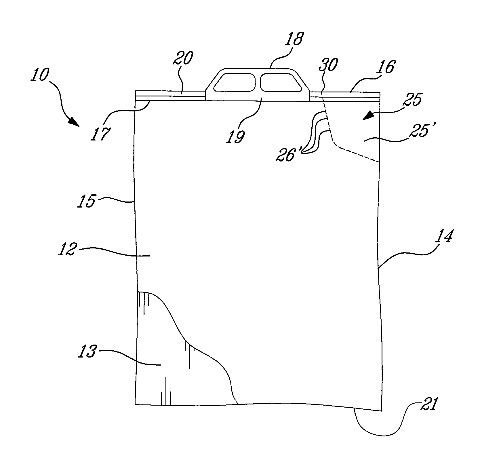 Heavy-duty plastic bag with easy tear corner spout portion