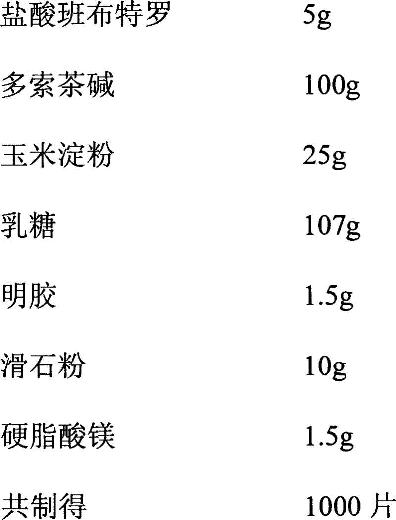 Bambutero hydrochloride and doxofylline-contained compound preparation and preparation method thereof