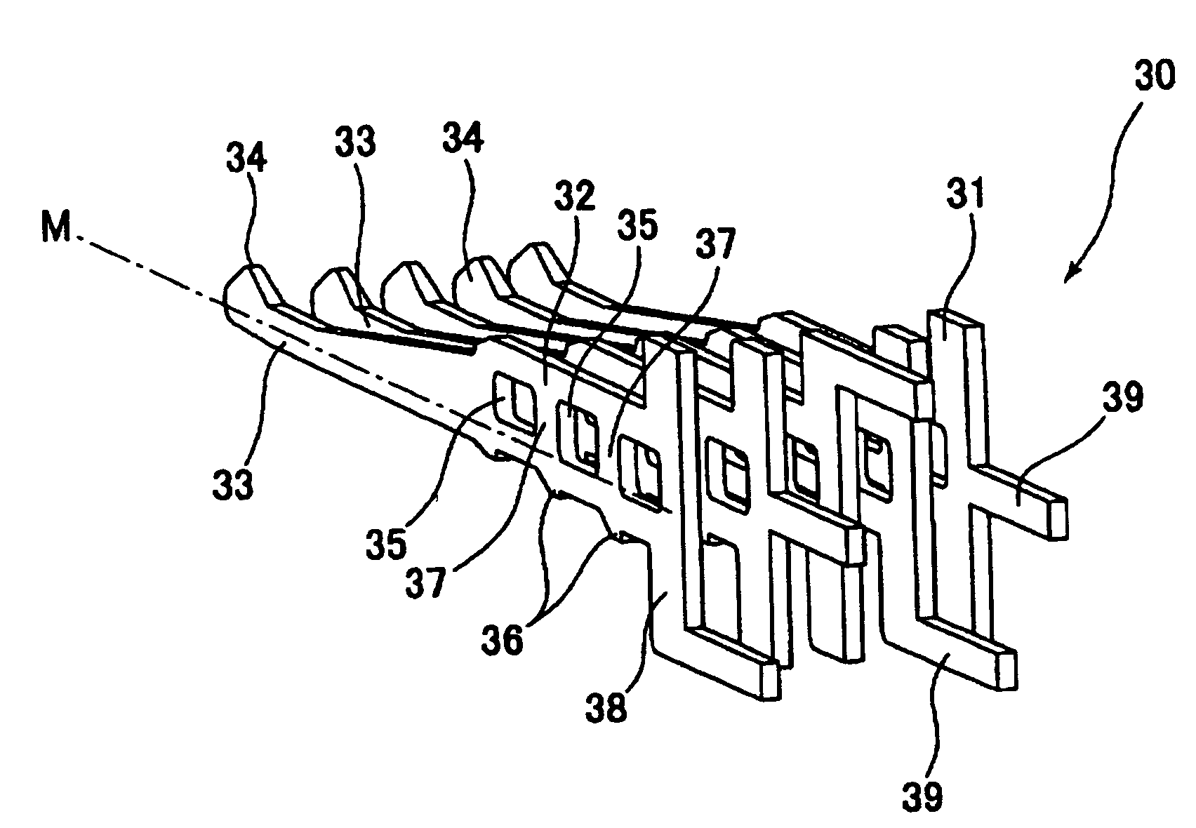 Electrical connector having terminals arranged with narrow pitch