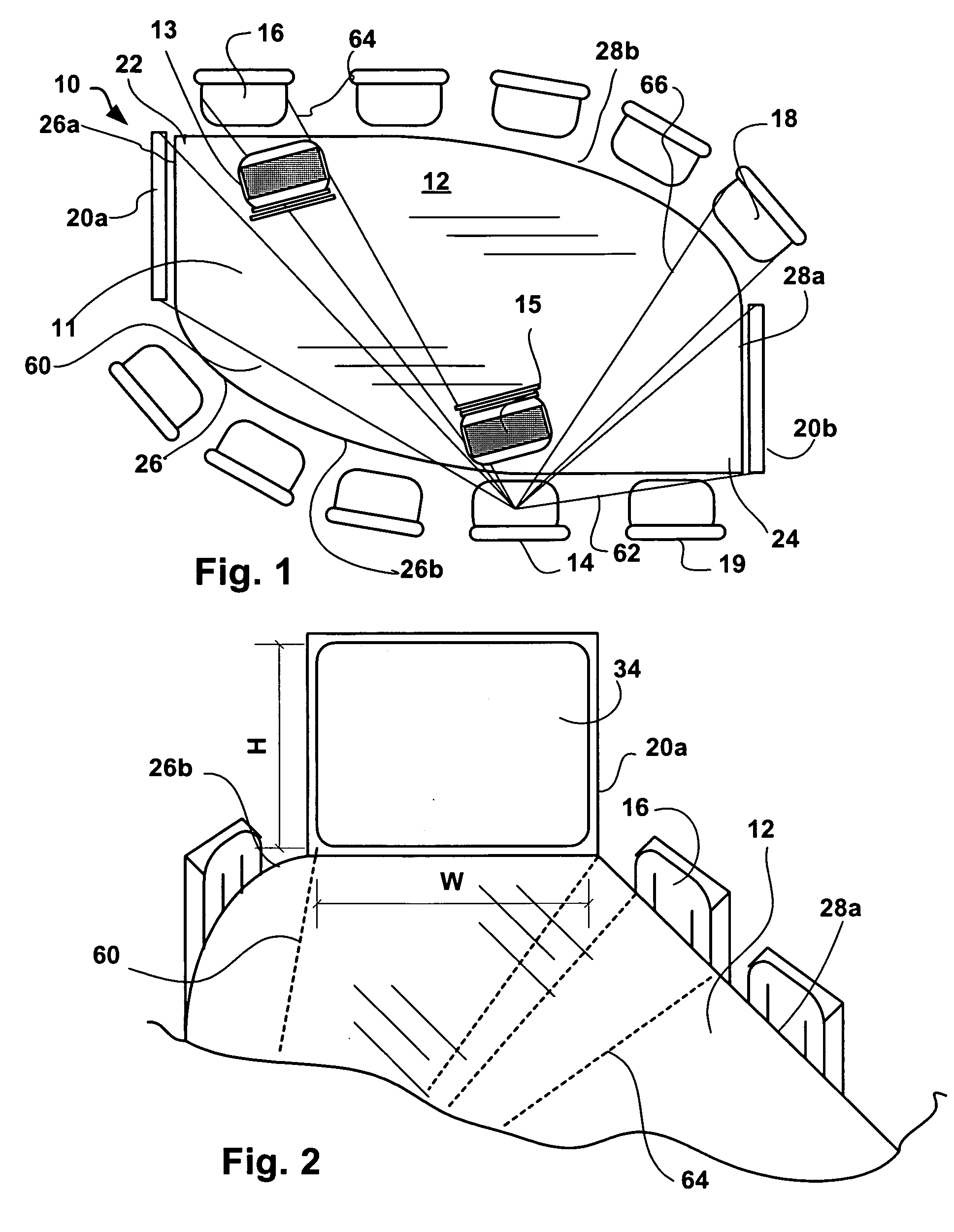 Multi-use conferencing space, table arrangement and display configuration