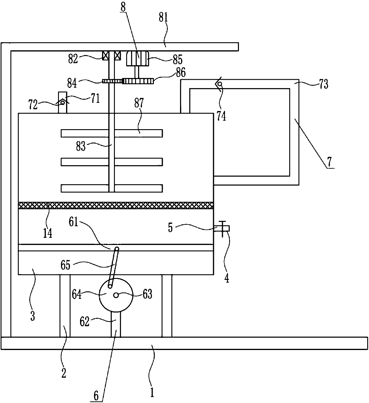 High-efficiency mixing device for raw material for producing brake clutch disc