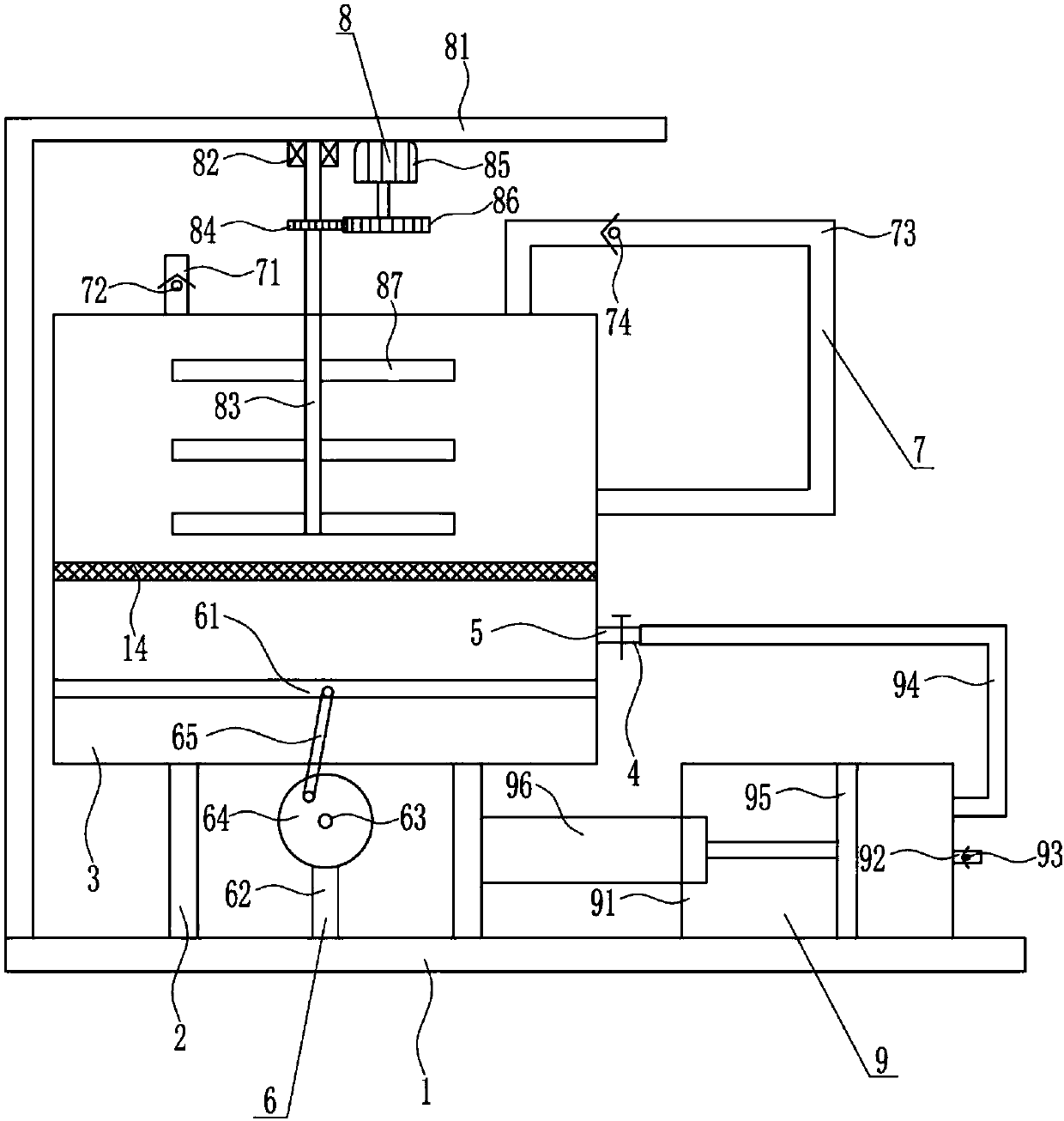 High-efficiency mixing device for raw material for producing brake clutch disc