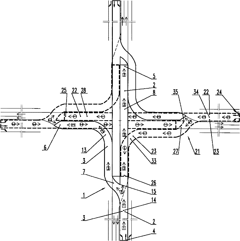 Combined traffic facility of right running 'halberd'-shaped bifurcate bridge and bifurcate tunnel