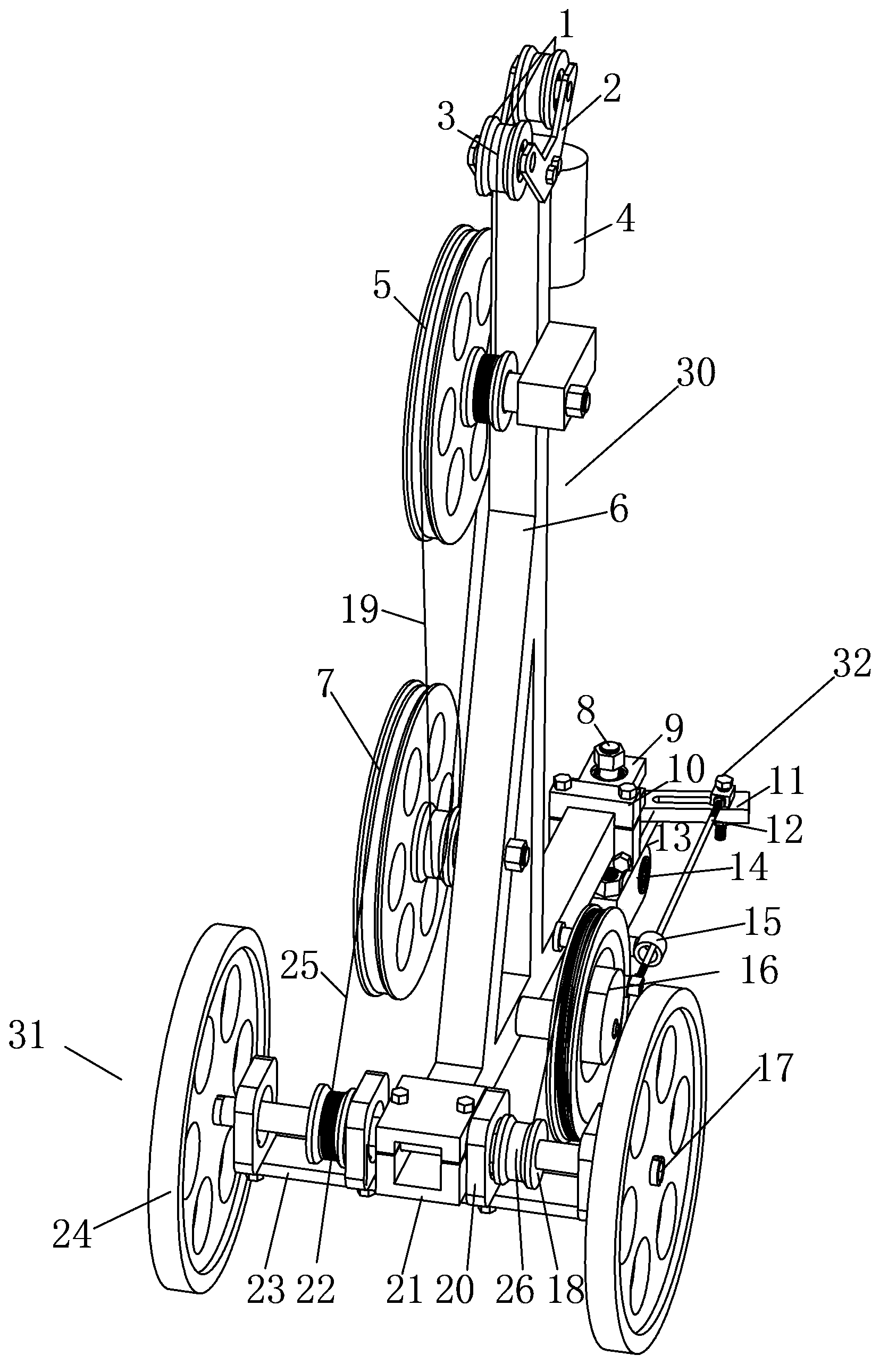 Energy-conversion-driven steerable three-wheel carbon-free trolley