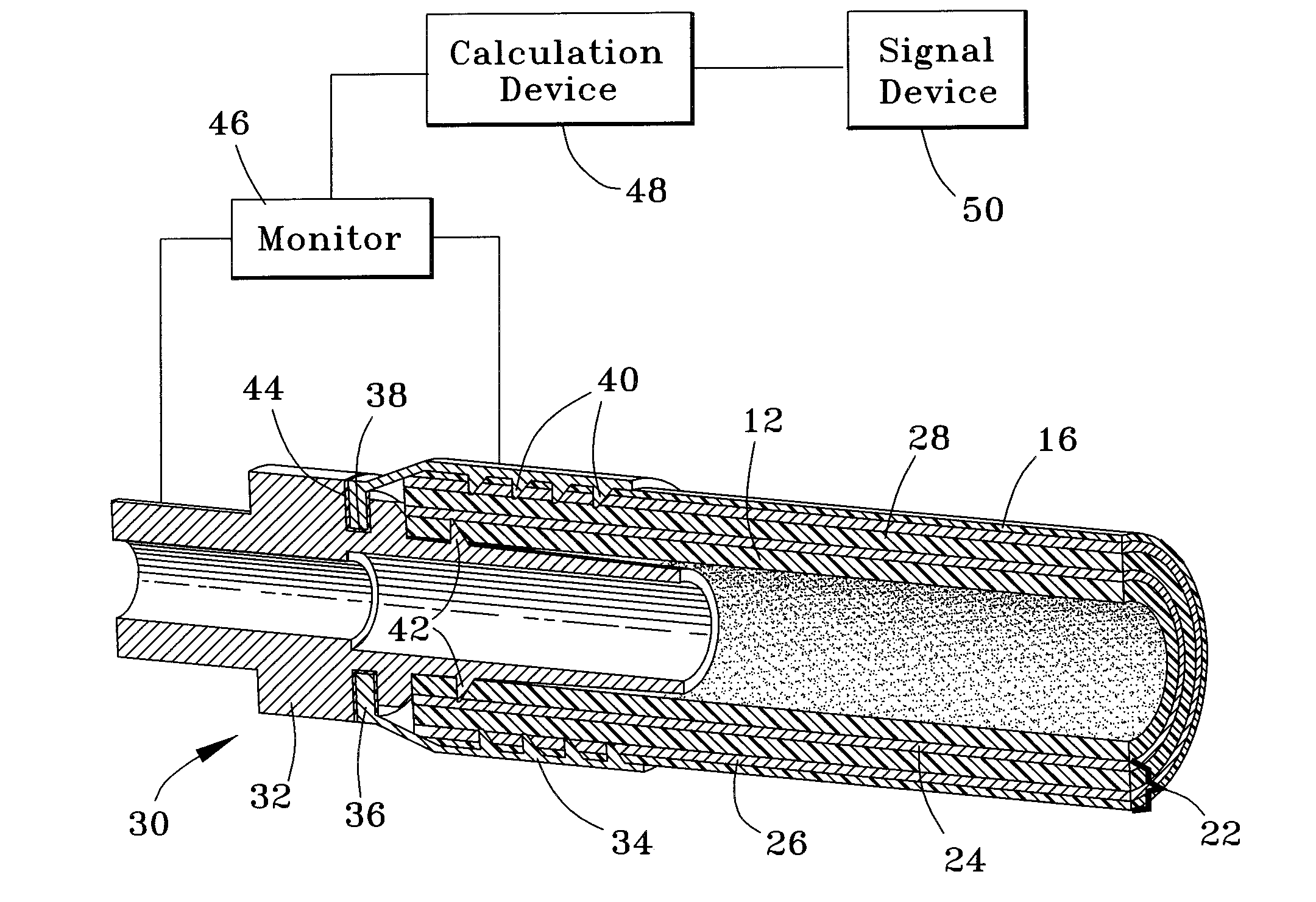 Hydraulic hose with integral life-sensing capability and method therefor