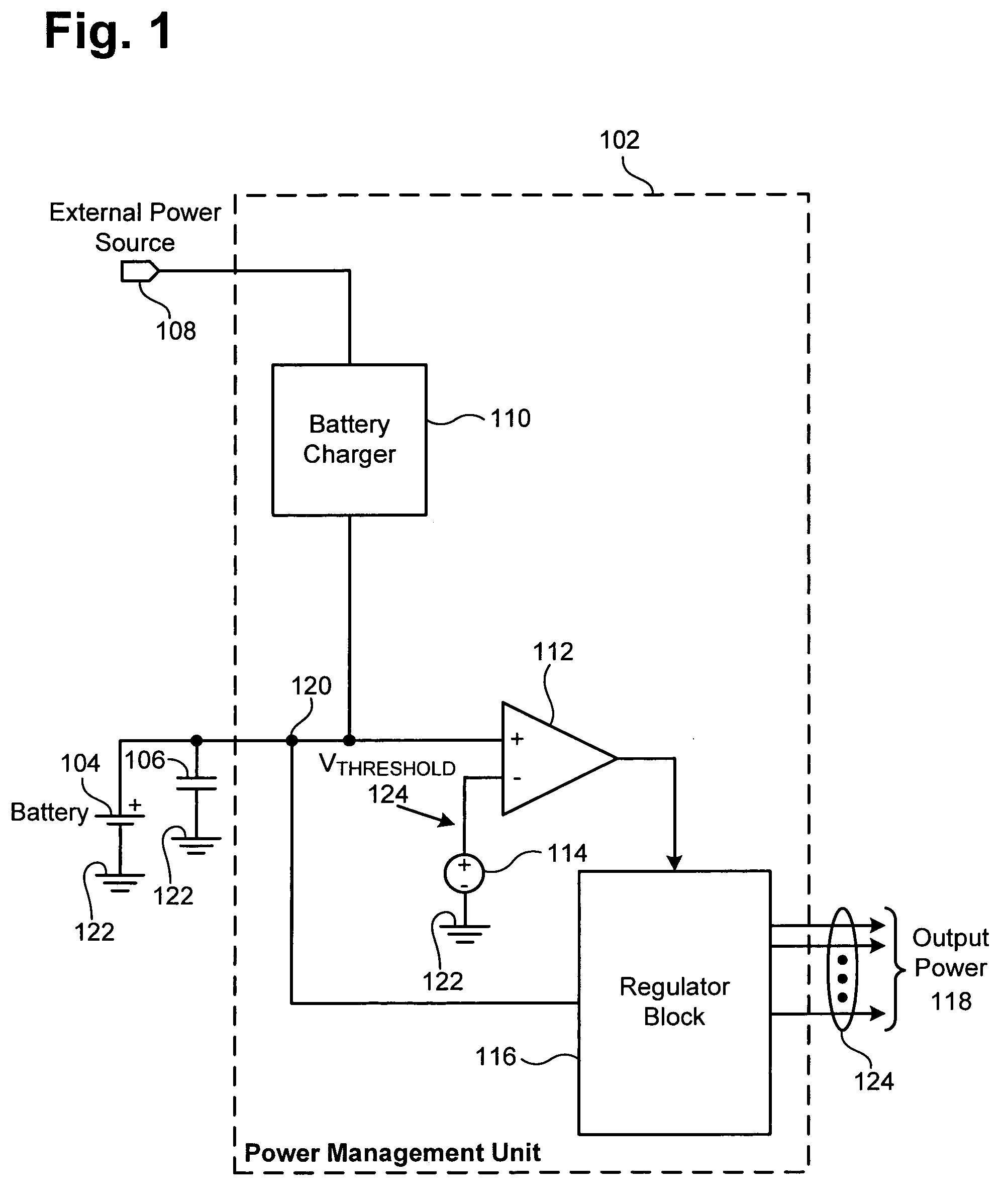 Power management unit with battery detection controller and switchable regulator block