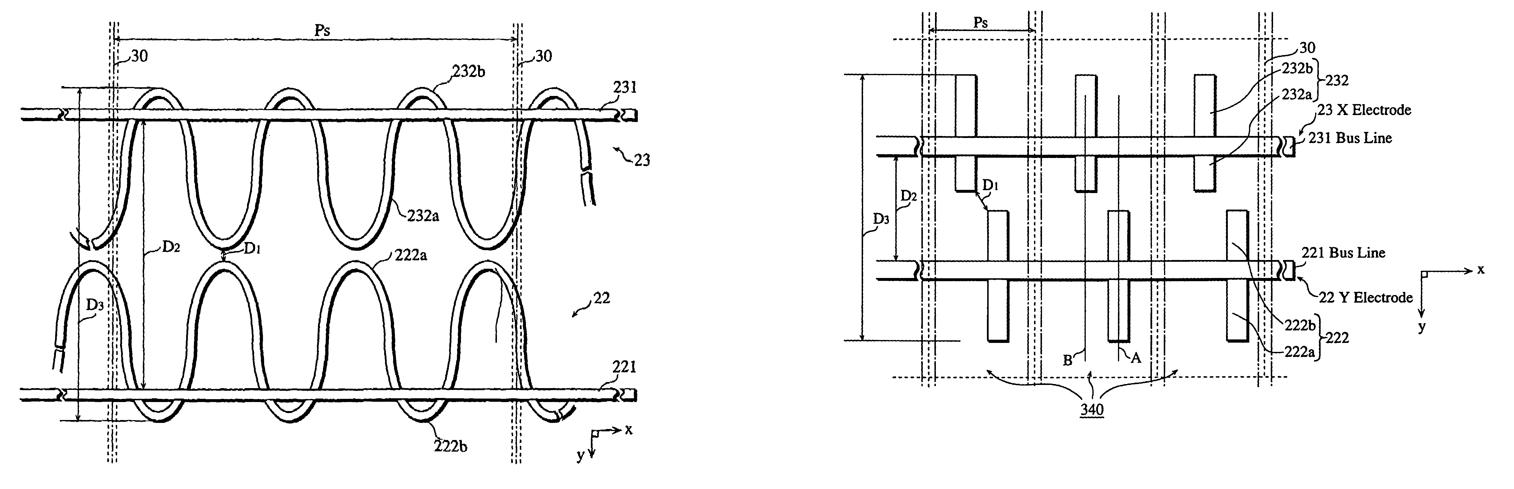 Gas discharge panel with electrodes comprising protrusions, gas discharge device, and related methods of manufacture