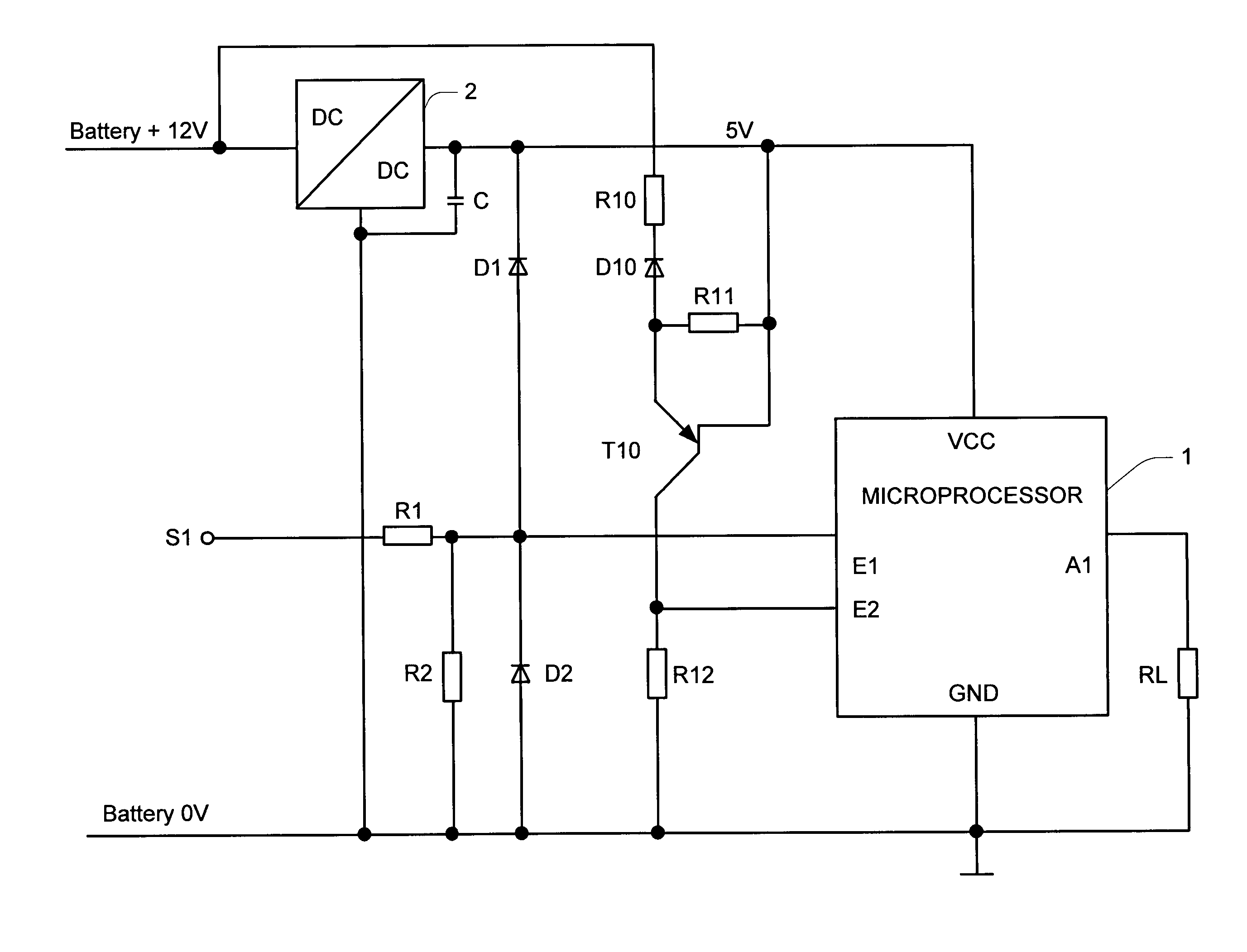 Protective circuit and method for operating said protective circuit, in particular for overvoltage protection for an electronic control system for a motor vehicle