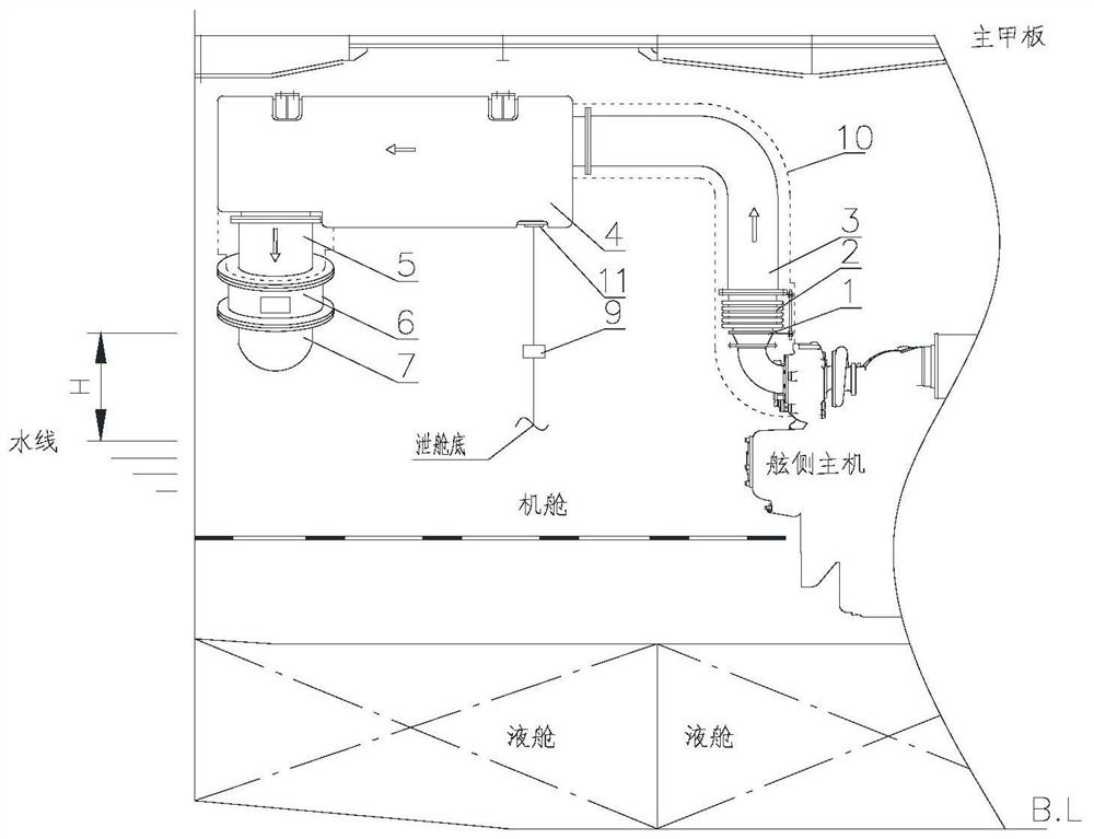 Compact ship broadside exhaust system