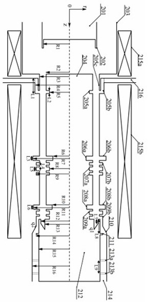 An x-band high-gain high-efficiency three-axis relativistic klystron amplifier