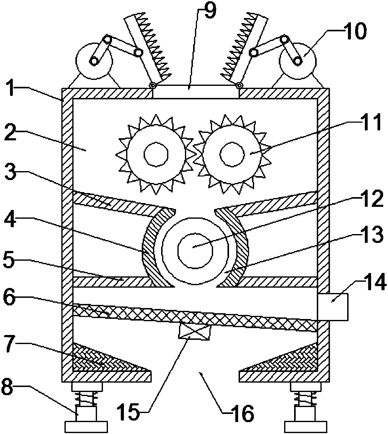 Shock-absorption crushing and screening device for large minerals