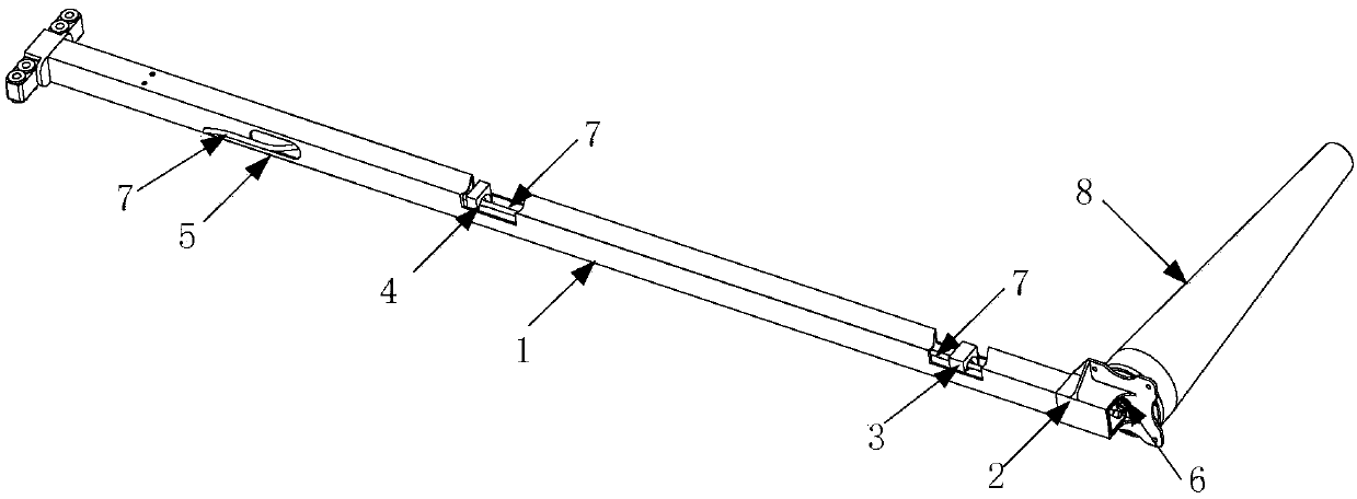 Satellite-borne antenna unfolding arm device capable of achieving built-in wiring of radio-frequency cable