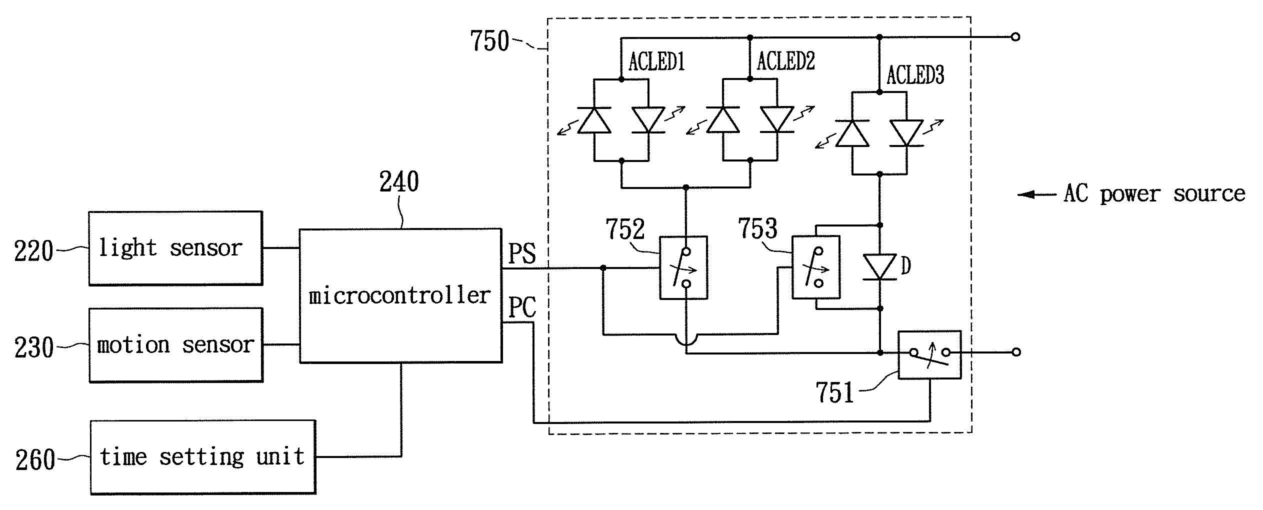 Two-level LED security light with motion sensor