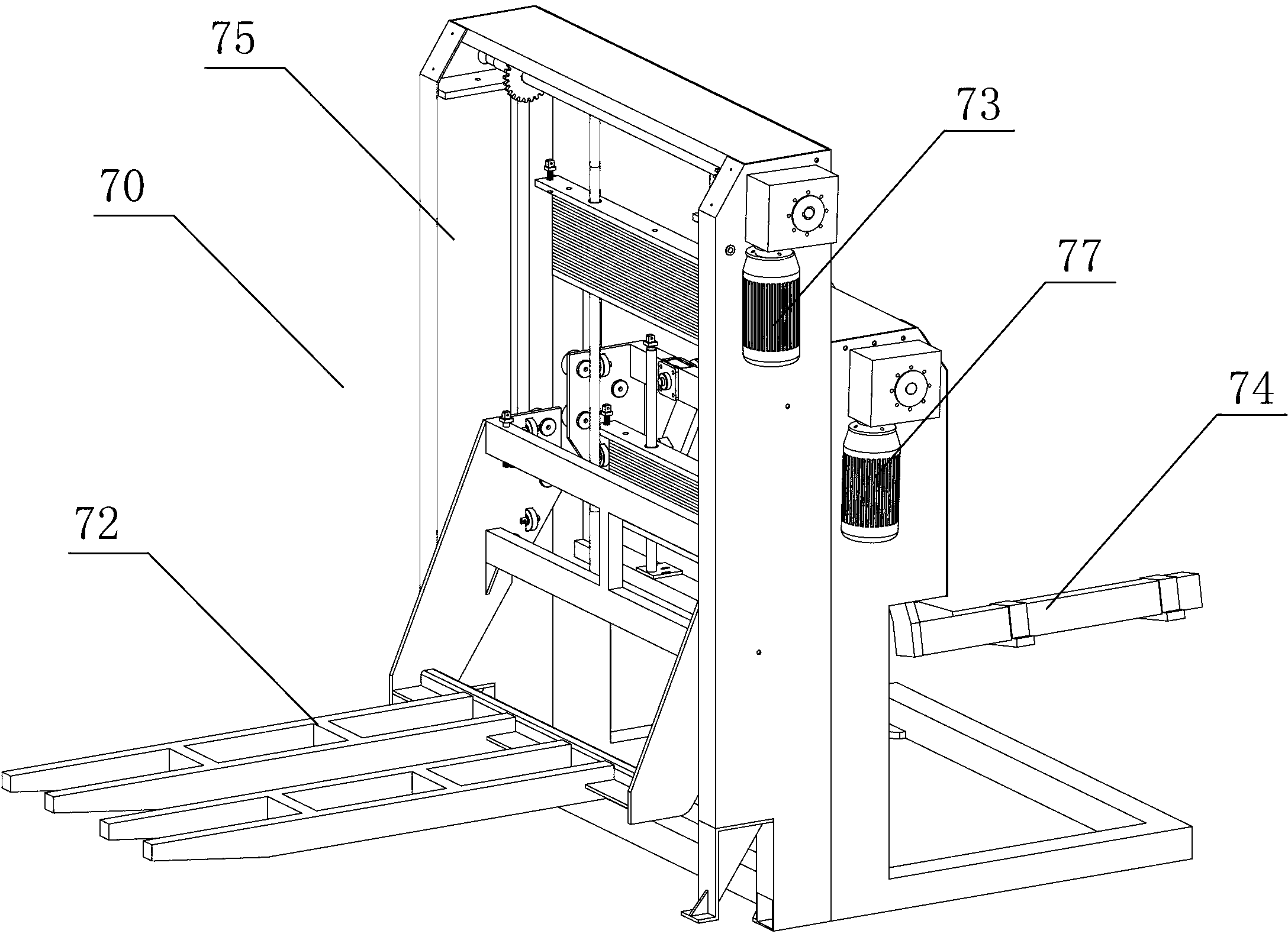 Bottle stacking machine capable of feeding and discharging bottles from low position