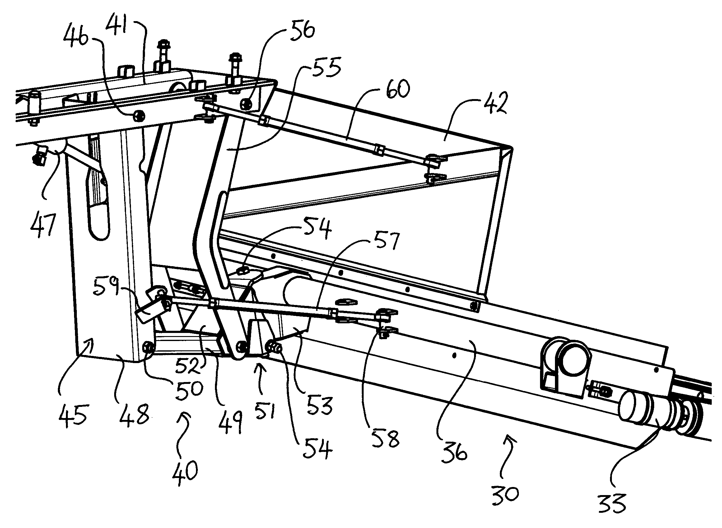 Operating and storage positions of a swather conveyor