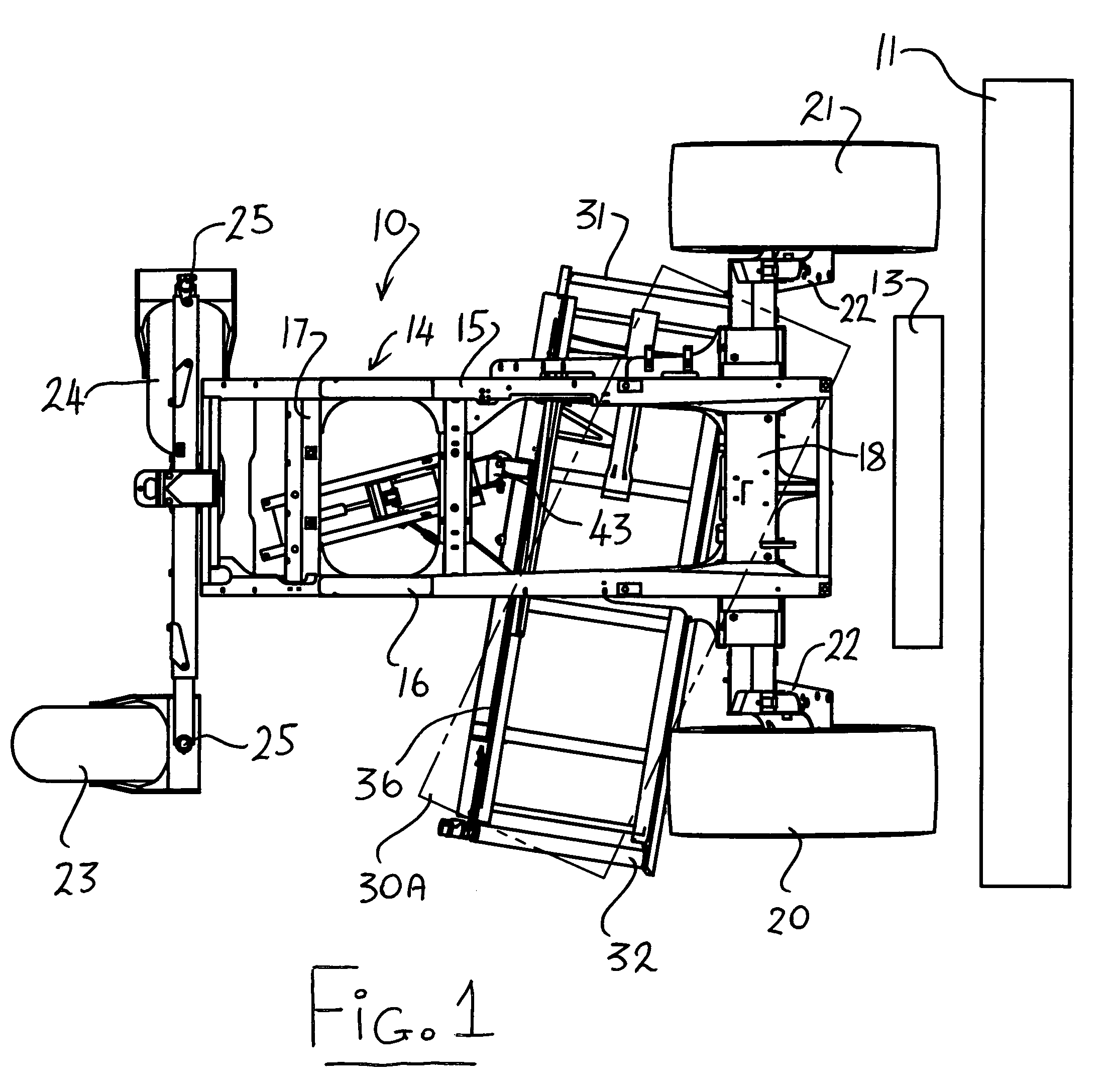 Operating and storage positions of a swather conveyor