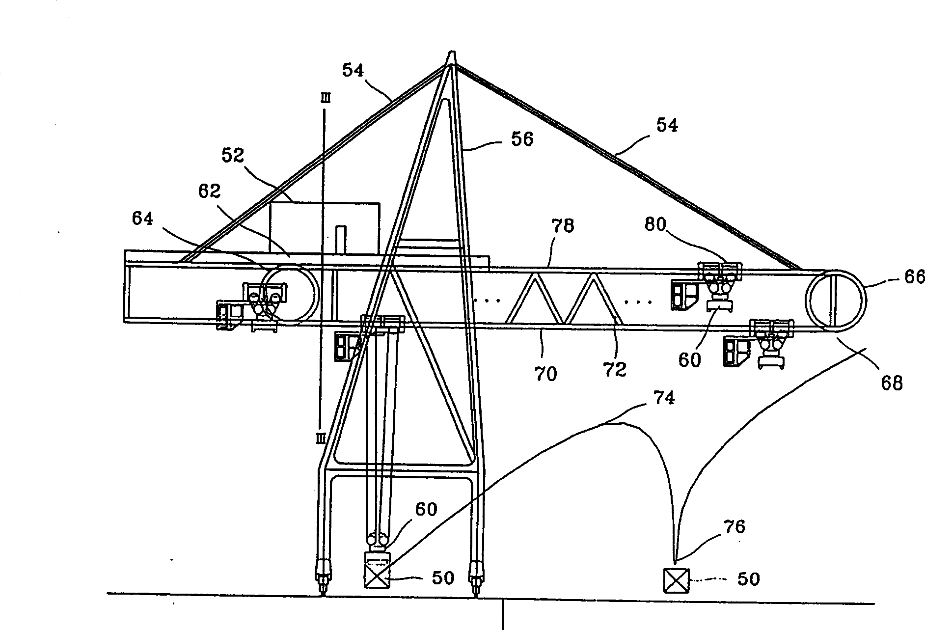 Gantray crane having circulating trolleys