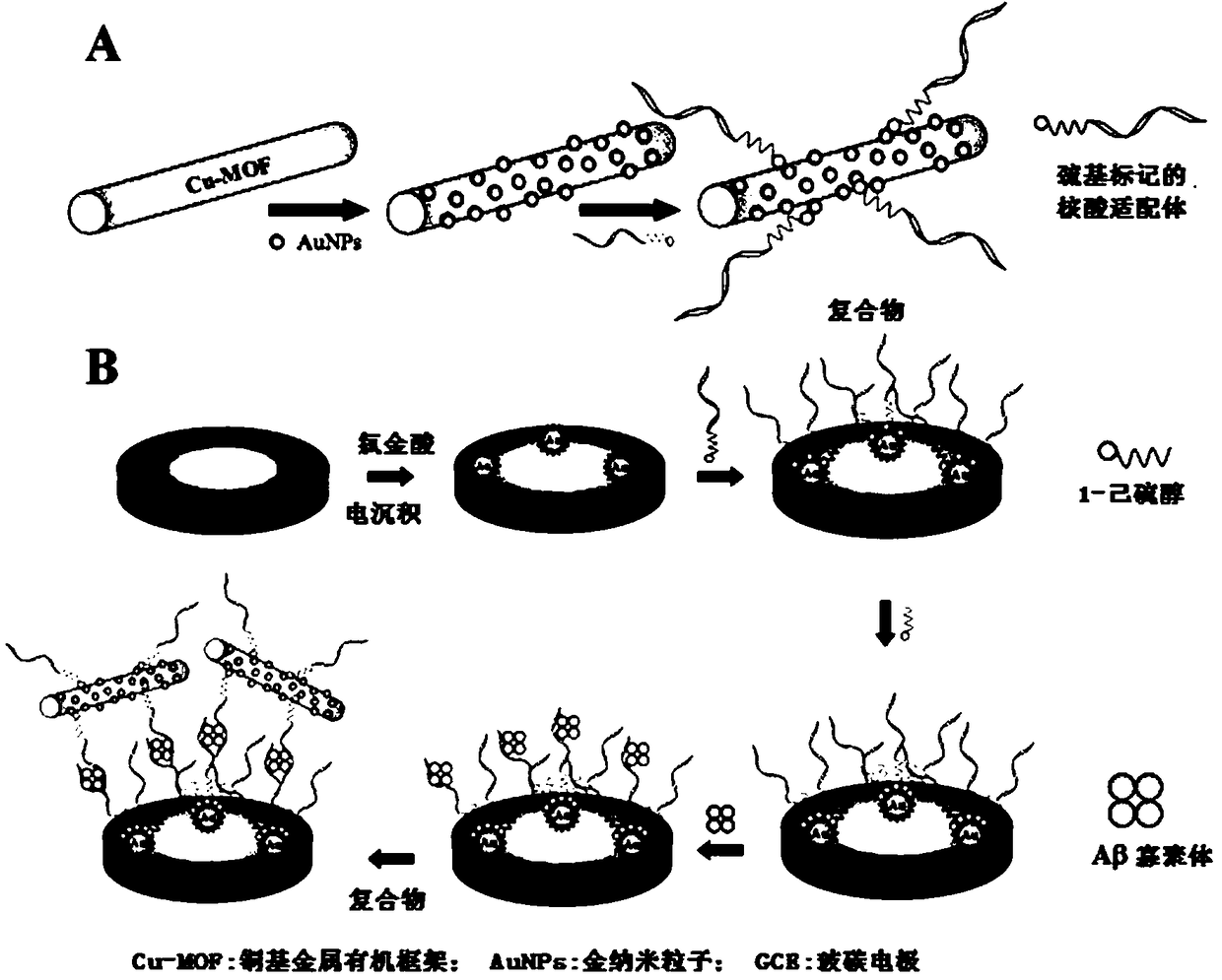 Nucleic acid aptamer electrochemical sensor based on metal organic framework materials as signal probes