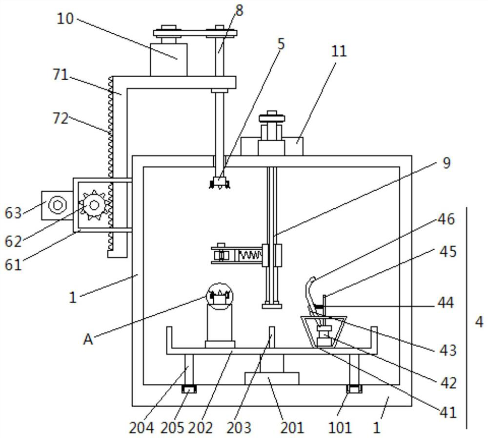 An integrated device for peeling and taking scoops for pumpkin processing