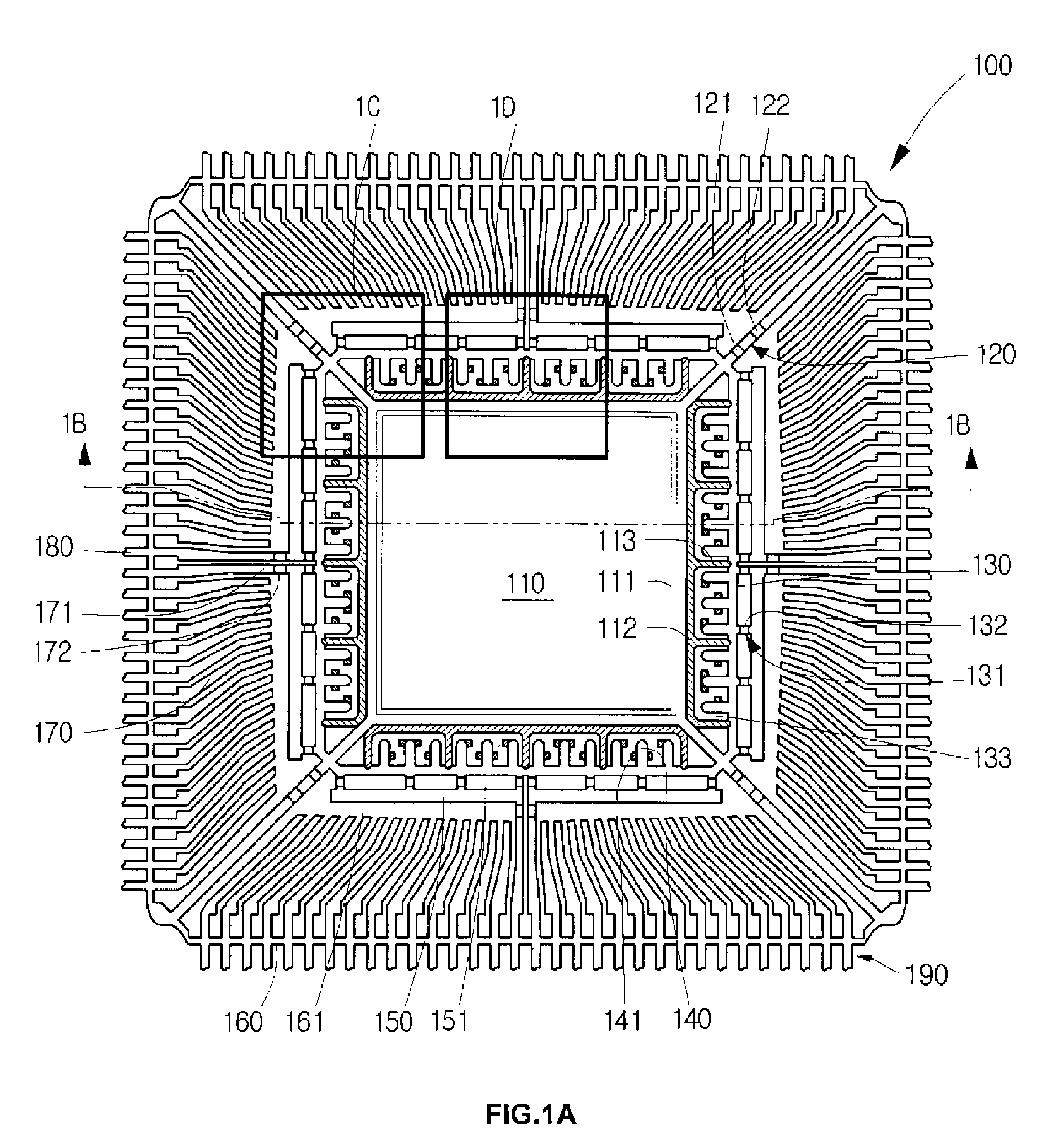 Semiconductor device including leadframe having power bars and increased I/O