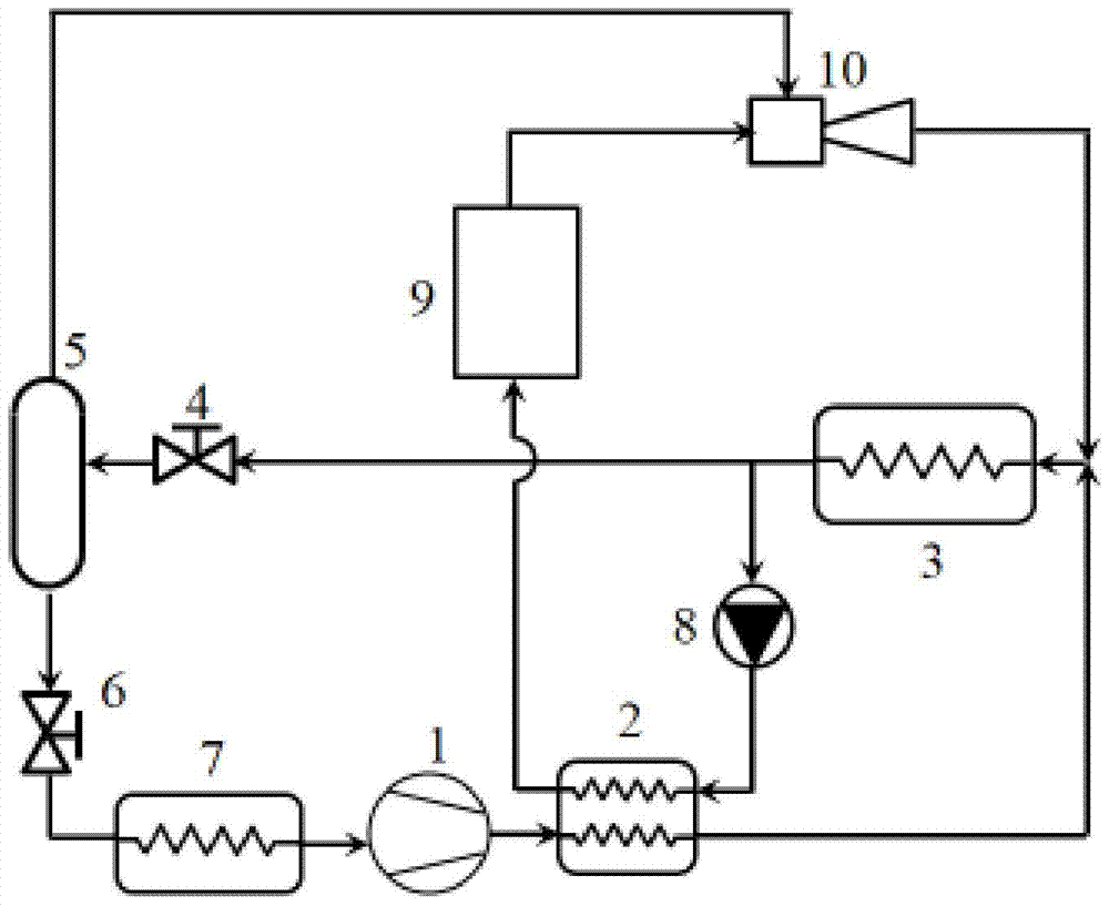 Ejection-compression refrigeration system with gas-liquid separator and utilization of low-grade heat energy