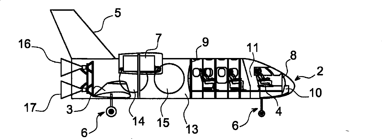 Aircraft with hybrid aerodynamic and space flight, and associated flight control method