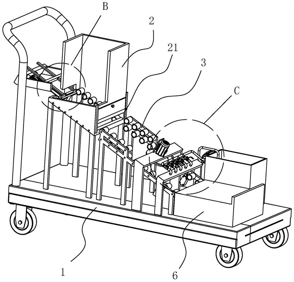 An auxiliary device for tiling tiles on an indoor wall and a tiling process