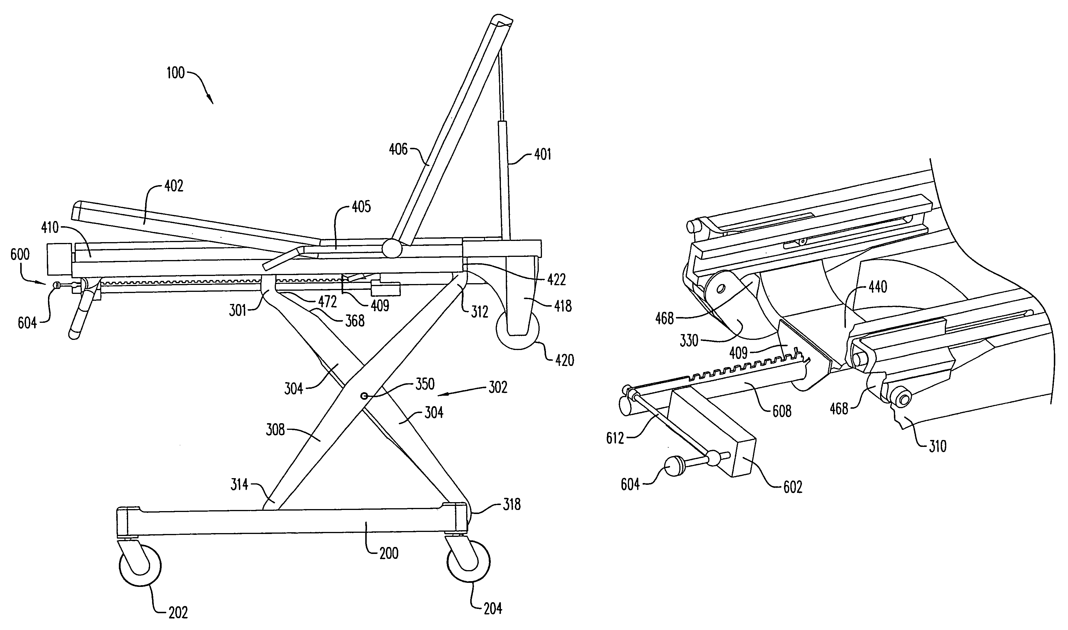 Lightweight mobile lift-assisted patient transport device