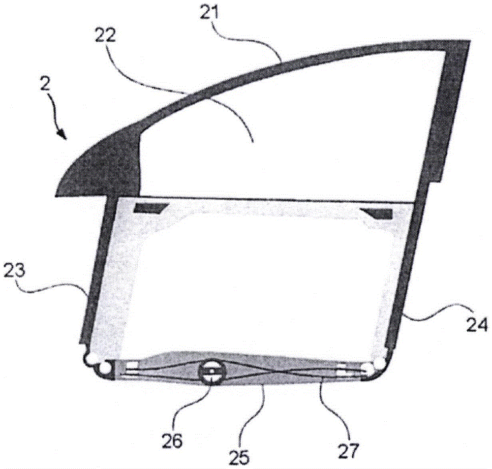 Motor vehicle door, structure component, glass component, manufacturing method and corresponding vehicle