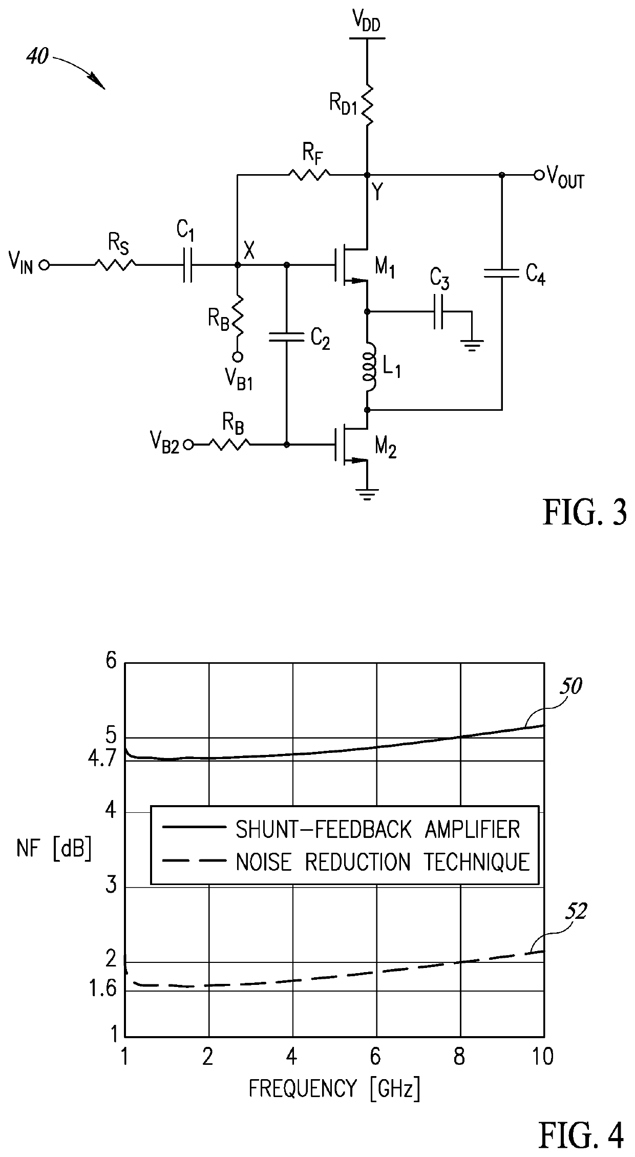 Ultrawideband very low noise amplifier with noise reduction and current reuse