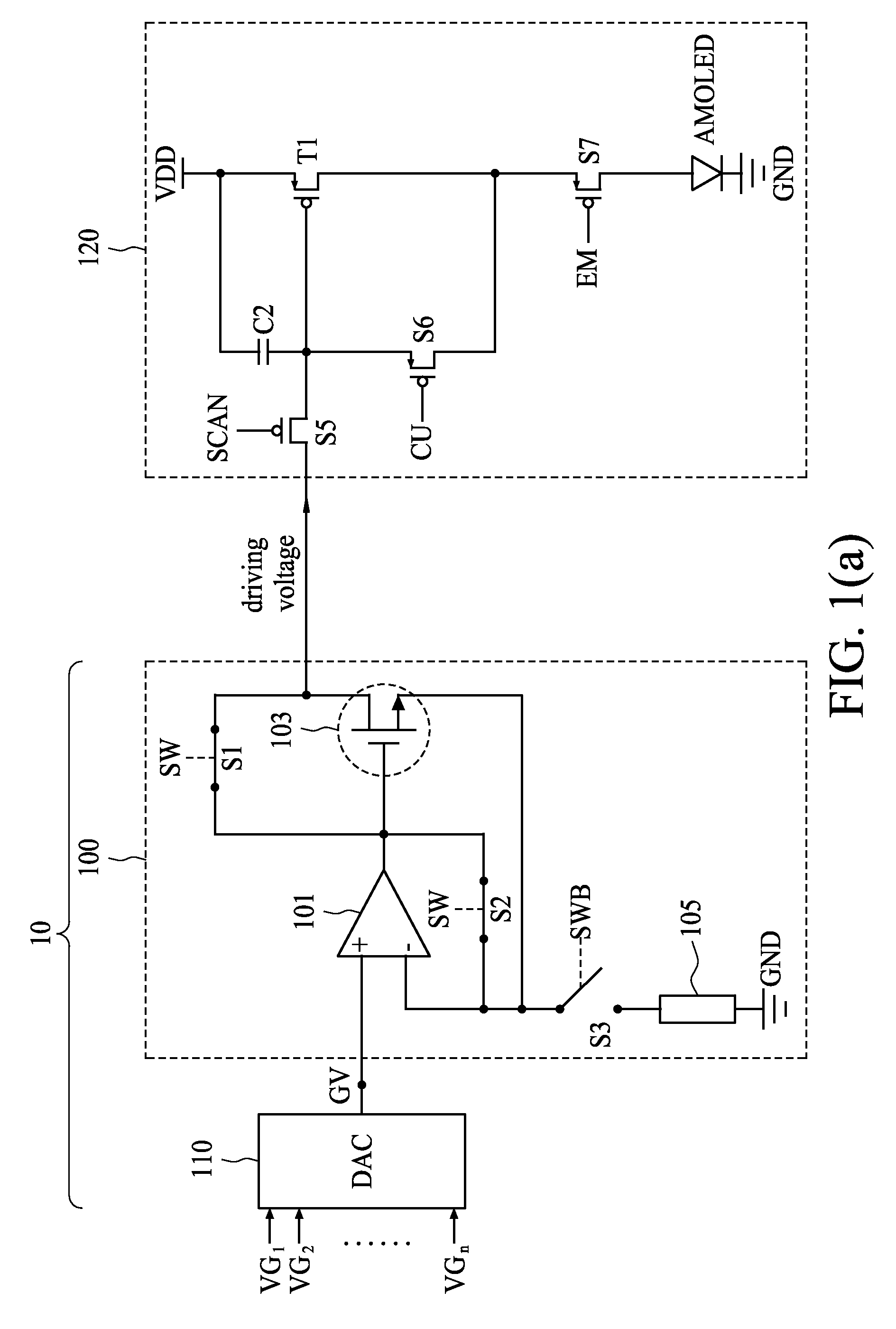 Driver and driver circuit for pixel circuit