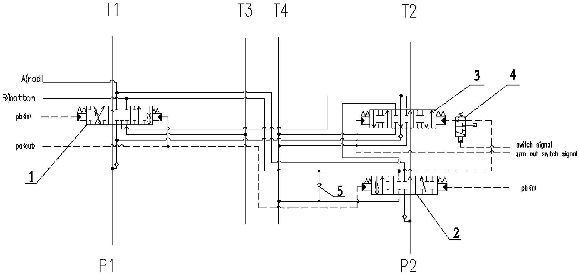 Hydraulic bucket rod control circuit for hydraulic excavating machine