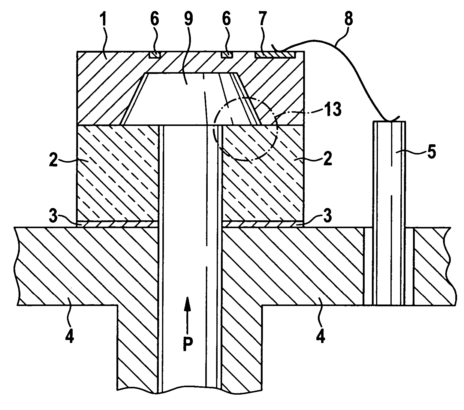 Pressure sensor having a silicon chip on a steel diaphragm