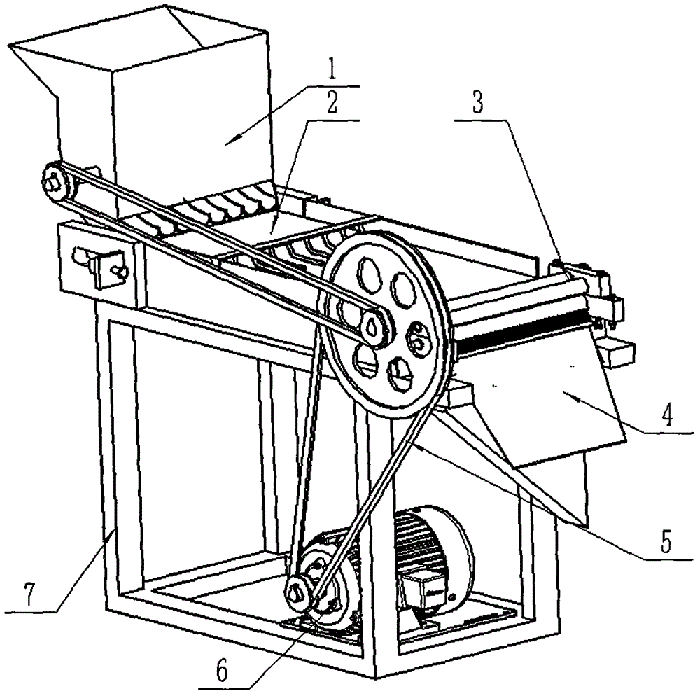 An energy-saving edamame sheller with automatic feeding and conveying