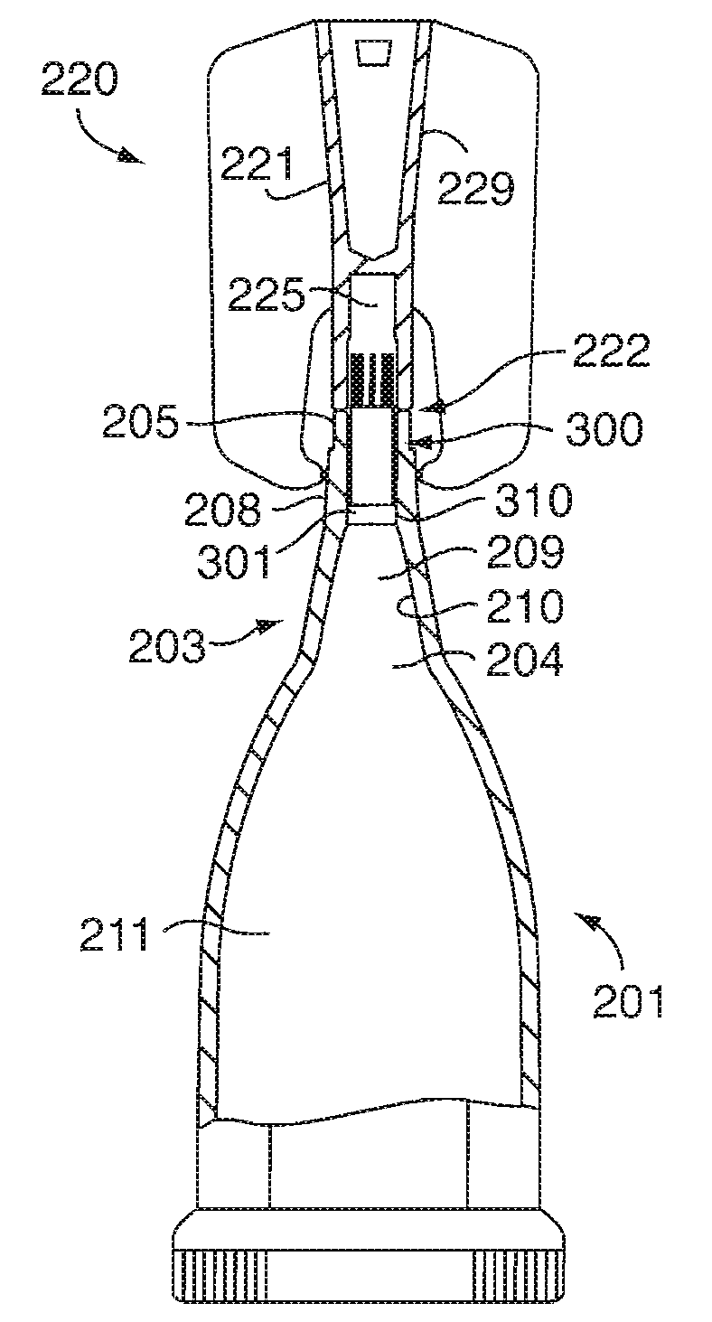 Nozzle assembly incorporating a molded flow through brush applicator and a reusable break-off cap, a container having a nozzle assembly and packaging therefor