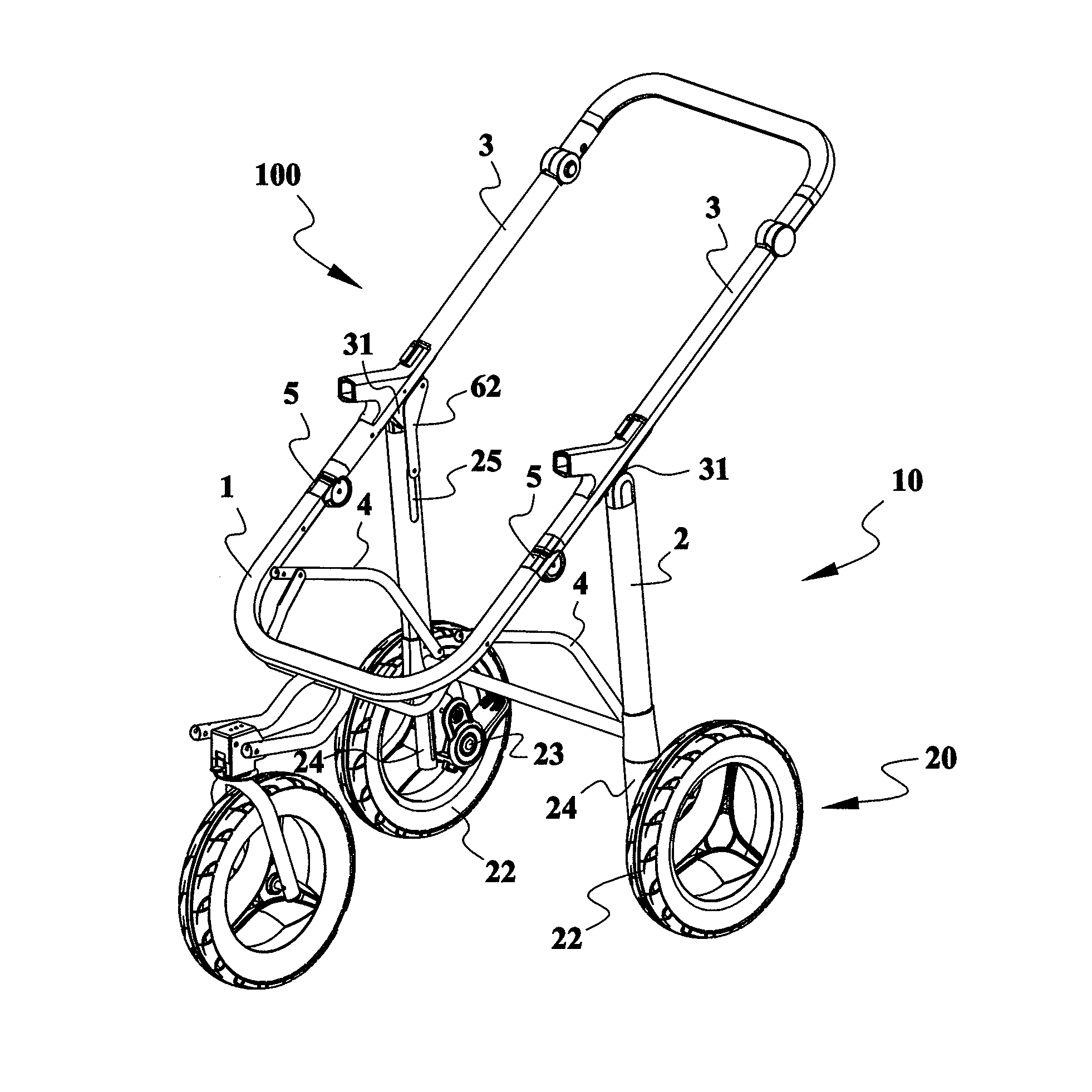 Foldable jogging stroller frame with an auto-swiveling mechanism for rear wheel sets thereof