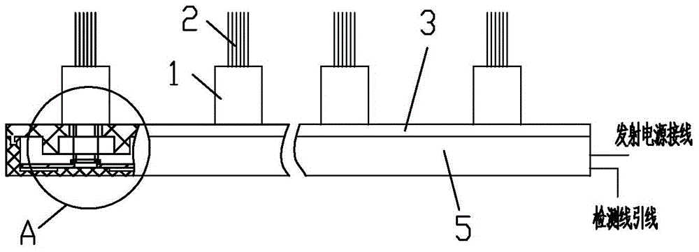 A carbon fiber negative ion emitter assembly with a detection line