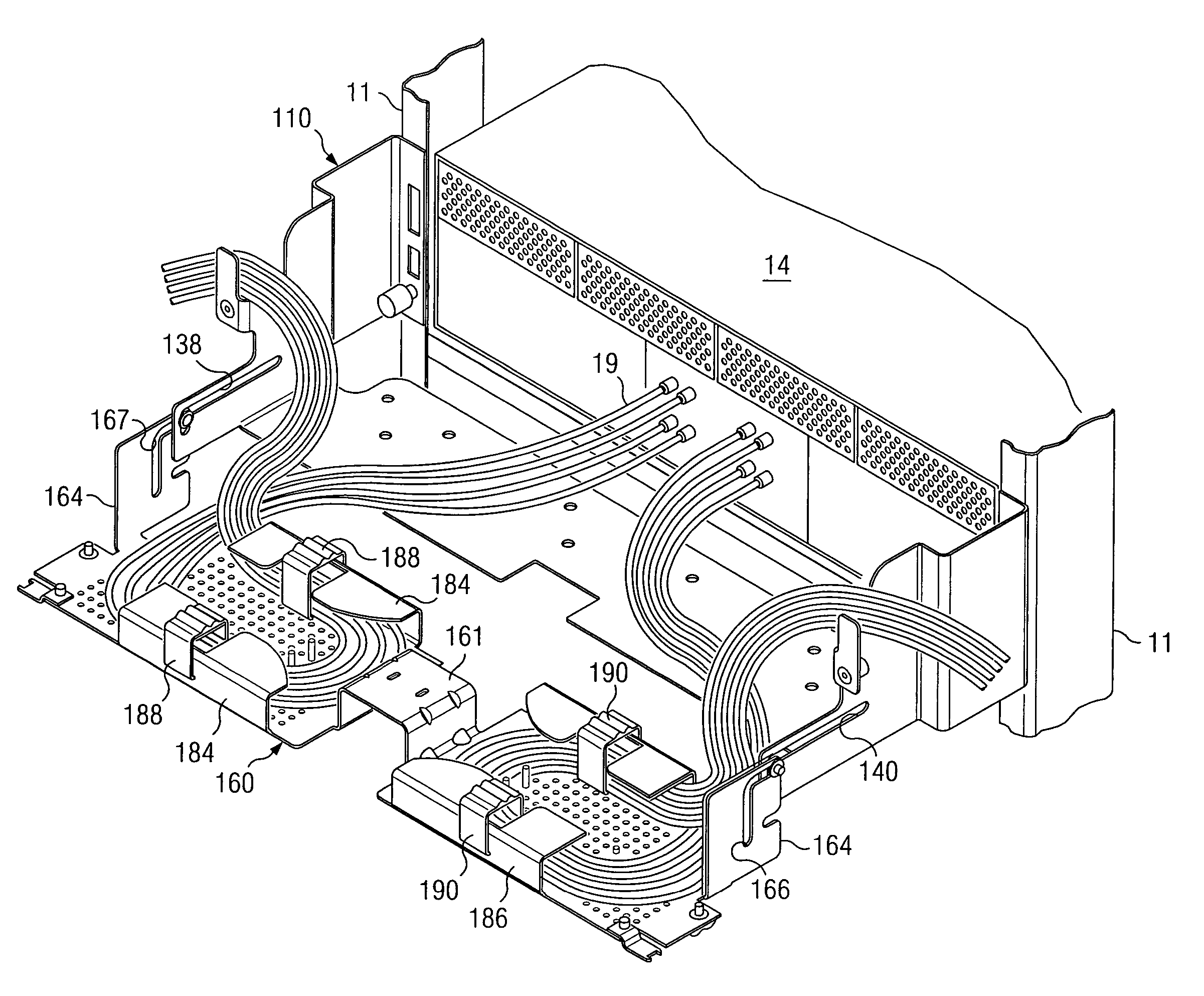 Cable management flip tray assembly