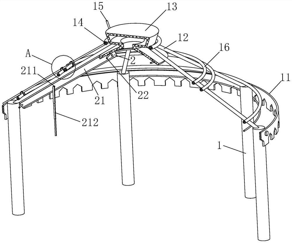 Anti-thatch roof for amusement park area