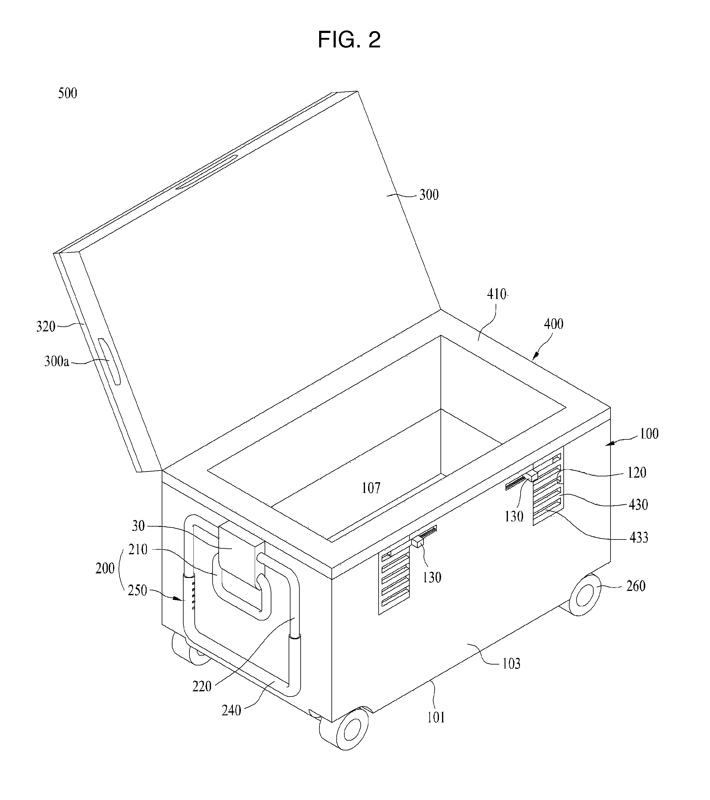 Ice chest having extending wall for variable volume