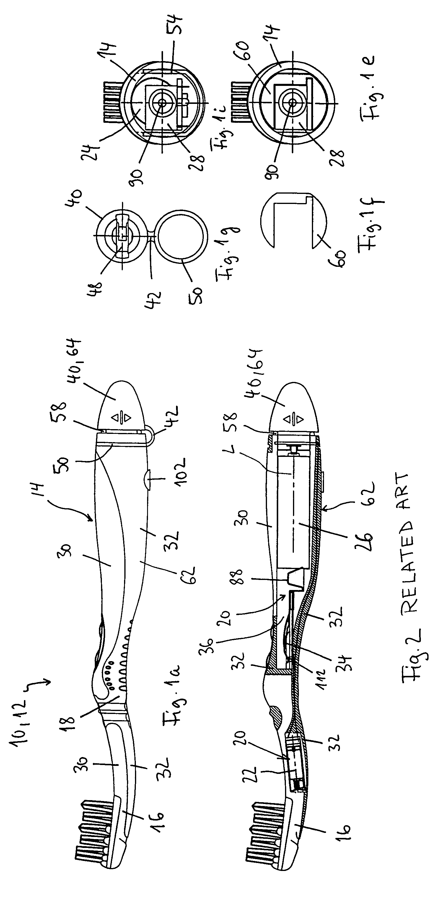 Rechargeable toothbrush having a sealed position and an open position for exposing a contact element for charging