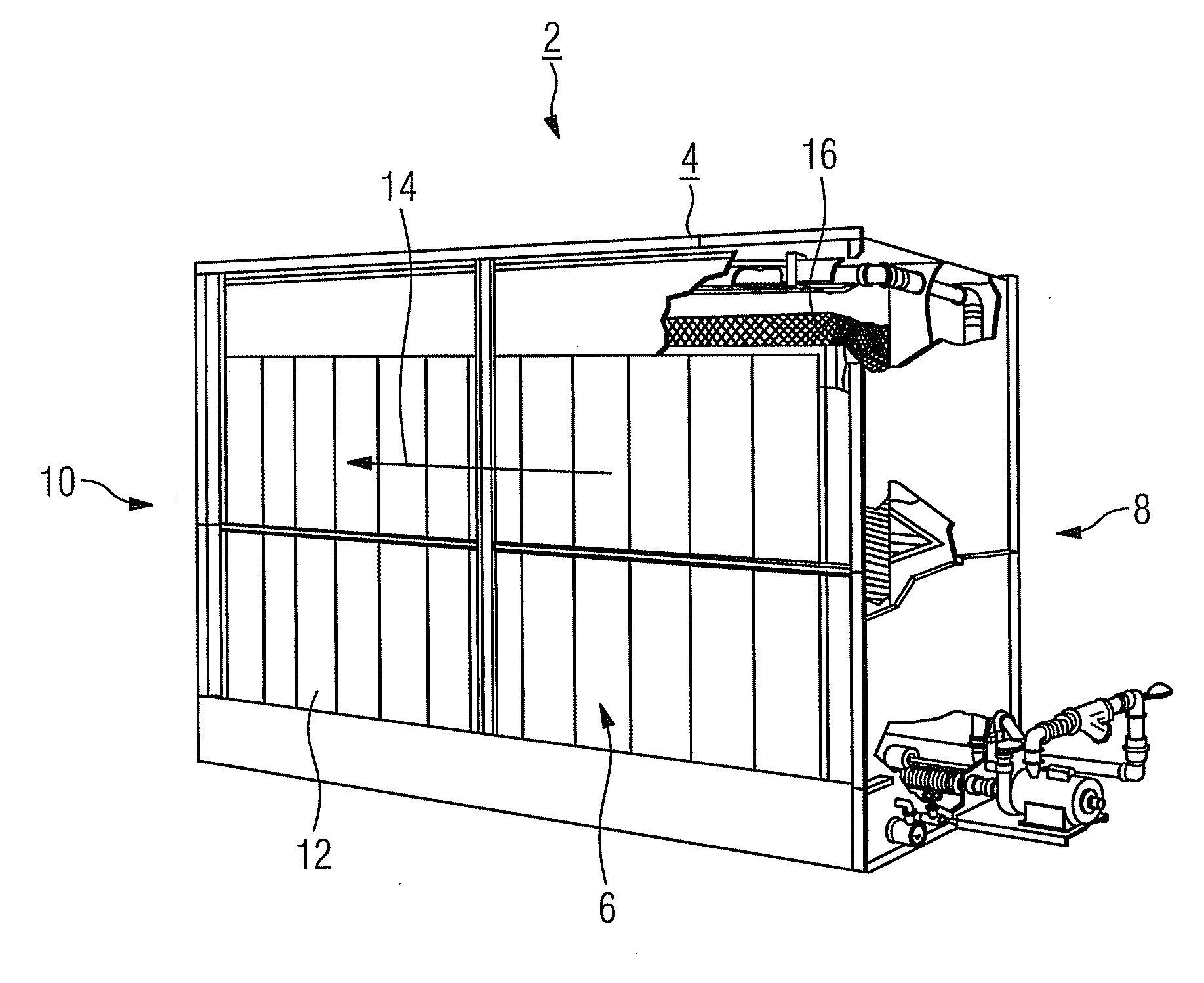 Evaporative Cooler and Use Thereof and Gas Turbine System Featuring an Evaporative Cooler