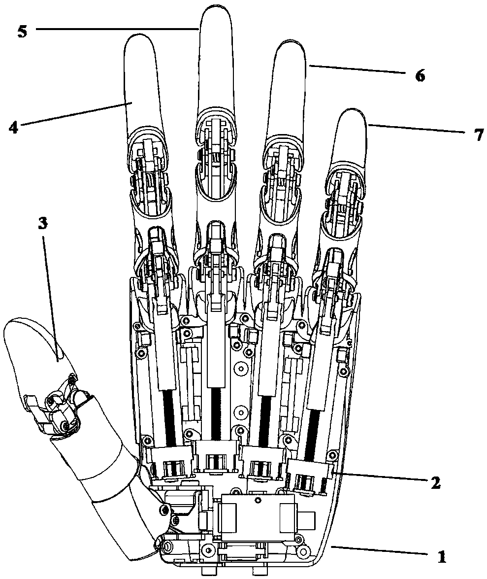 Underactuation human-simulation dexterous hand driven and controlled through micro-motor